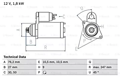 $287.22 • Buy BOSCH Starter For SKODA Felicia Cube I VW Caddy II Pickup 95-02 0986018410
