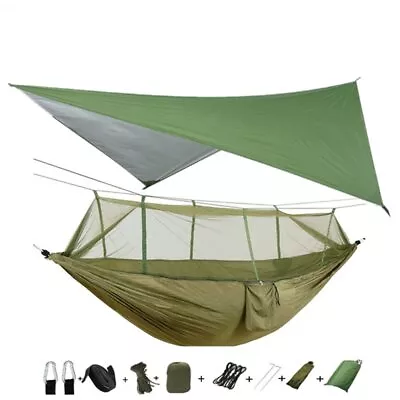 Portable Camping Hammock With Mosquito Net And Rain Fly Tarp Canopy For Hiking • $12.99