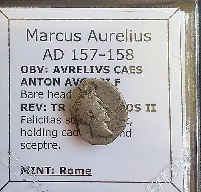 #o047# Roman Silver Denarius Coin Of Marcus Aurelius From 156-157 AD • $39.99