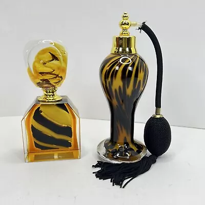 2 Piece Beautiful Art Glass Murano Style Perfume Bottle W/ Atomizer And Dabber • $32