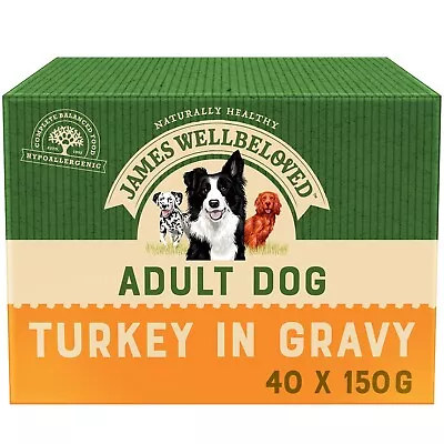 40 X 150g James Wellbeloved Adult Wet Dog Food Pouches Turkey & Rice In Gravy • £34.99