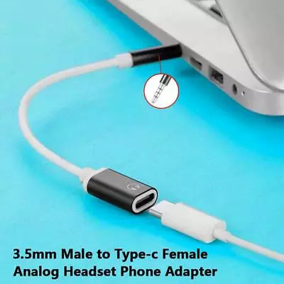 3.5mm Male To Type-c Female Headphone Adapter Round Flat Analog Converter • £4.28