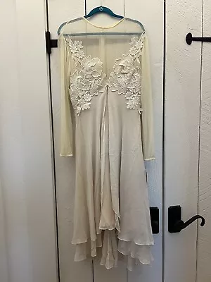 Vintage Miss Elliette Dress Size 10 Long Sleeve Chiffon Skirt Netting Appliqué • $29