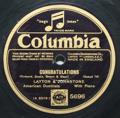 10  78 - Layton & Johnstone - Congratulations - Columbia 5696 - 1930 • £7.99