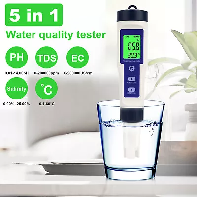 5 In 1 Digital PH/TDS/EC/Salinity/Temperature Water Quality Meter Tester Tool US • $19.98