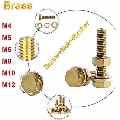 £1.43 • Buy Brass Hex Head Screws Sets Bolt+Nut+Spring & Flat Washer M3 M4 M5 M6 M8 M10 M12
