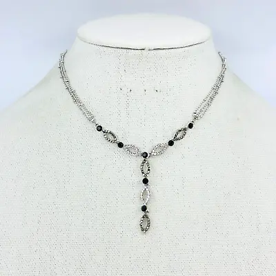 Cookie Lee Necklace Y Drop Crystal Black White Silver Tone Formal Party Jewelry • $8.46