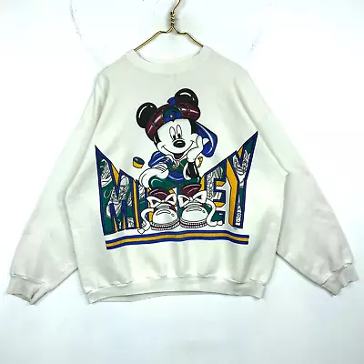 Vintage Mickey Mouse Sweatshirt Crewneck Large White 90s Usa • $33.99
