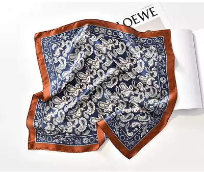 Men's 100 Silk Scarf Paisley Square Neckerchief Cravat Blue Business Casual • £8.79