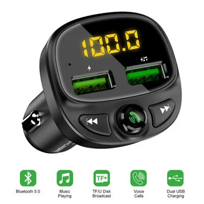 Bluetooth Car Phone Charger FM Radio Dual USB Wireless Adapter Cigarette Lighter • $15.59