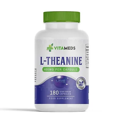 L-Theanine 400mg - 180 Capsules - Neuroprotection Reduce Stress Improve Focus • £12.95