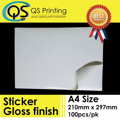 100 X A4 White Glossy Self Adhesive Sticker Paper Sheet Label Laser Print  • $20