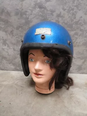 Vintage Blue Flake Motorcycle Snowmobile Racing Helmet Small • $33.75