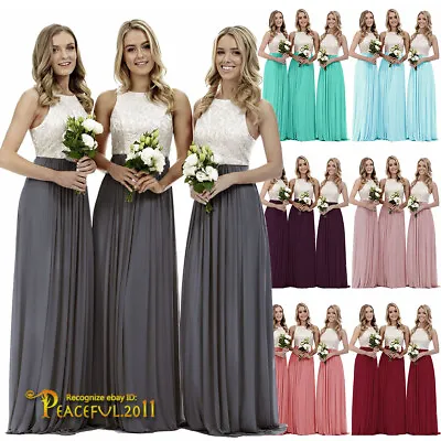 New Long Chiffon Lace Evening Party Ball Gown Formal Prom Bridesmaid Dress 4~26 • £47.88