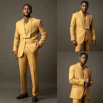 Vintage Shawl Collar Coat For Men Yellow Suit 2 Piece Regular Tuxedo Pants Lot  • $74.34