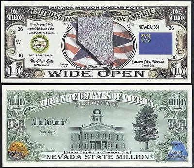 Lot Of 500 BILLS- NEVADA STATE MILLION DOLLAR BILL W MAP SEAL FLAG CAPITOL  • $62.99