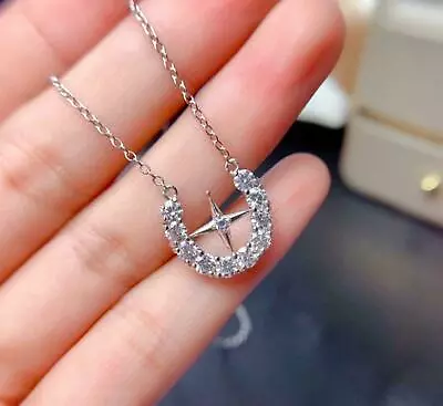 $90.99 • Buy 2.10ct Diamond Pendant Chain Lab Created Star Horse Shoe 14k White Gold Plated