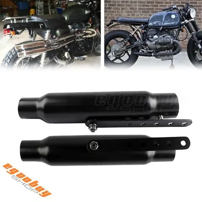 12  Black Shorty Motorcycle Muffler Exhaust Pipe For Cafe Racer Bobber Chopper • $135.81