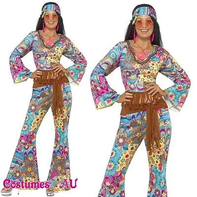 Ladies 60s 70s Retro Hippie Go Go Girl Disco Costume Hens Party Fancy Dress • $43.69