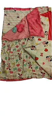 MINNIE MOUSE Twin Bed Set Duvet Cover Flat Sheet Older Pattern BRIGHT HAPPY • $20