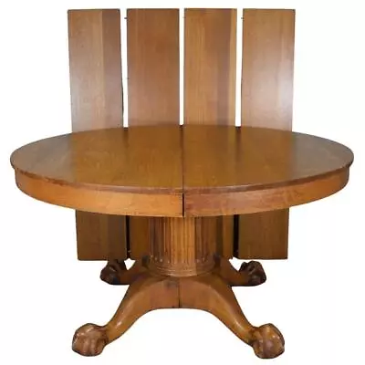 Antique Victorian Oak Ball And Claw Dining Table W/4 Leaves #21995 • $1650