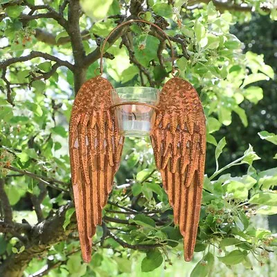 Alfresco Wall Mounted Copper Angel Wings Candle Holder Tea Light Glass Votive • £18.99