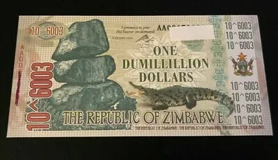 Zimbabwe 1 Dumillillion Dollars Gold Foil Banknote 100 Trillion Series • £2.95