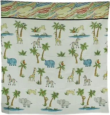 Saturday Knight Safari Palm Trees Hippo Giraffe Monkey Kid Fabric Shower Curtain • $19.99