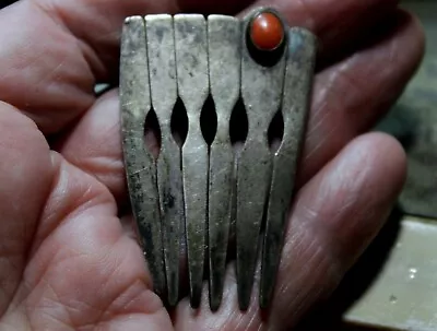 Very Old Pawn Navajo Handmade Sterling Silver & Coral Hair Comb • $125