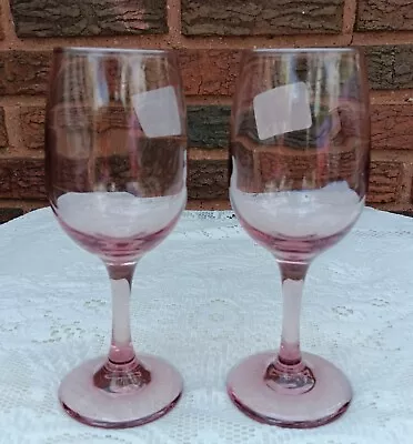 Set Of 2 Vintage 7.25 Libbey Glass Plum Rose Premiere Wine Glasses Pink Stemware • $20