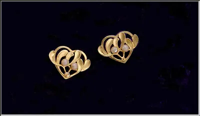 Gorgeous Vintage MMA MAd Art Nouveau Gold Tonee Faux Pearl Earrings • $49.99