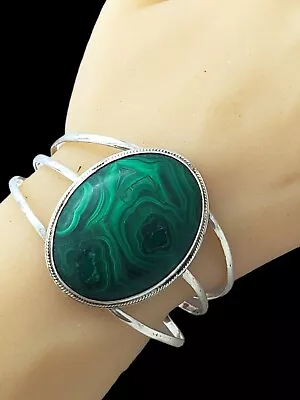 Vintage Old Pawn Malachite Sterling Silver Cuff Bracelet Western Navajo Marked A • $1.25