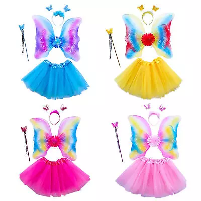 Girls Kids Fancy Dress Up Fairy Halloween Butterfly Wings Tutu Outfit Costume • £13.79