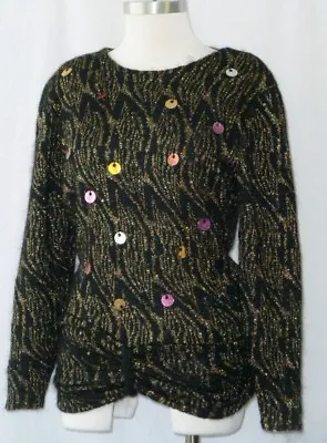 Vtg 80s Fiddlestix Artsy Black+Metal Gold Ruched Cocktail Dressy Sweater~S/M/L • $22.40