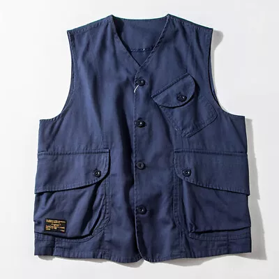 Men Loose Sleeveless Cargo Vest Multi Pockets Jackets Retro Waistcoats Work Vest • $26.99