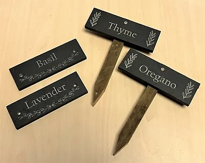 £7.99 • Buy Slate Herb Plant Flower Plaques / Stakes - Engraved Tags Markers