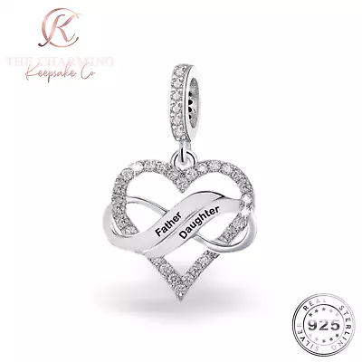 Father & Daughter Infinity Heart Charm Genuine 925 Sterling Silver - Gift / Dad • £16.99