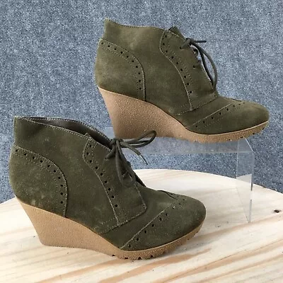 Mia Boots Womens 8 M Raphaella Ankle Booties Wedge Heels Green Leather Lace Up • $33.99