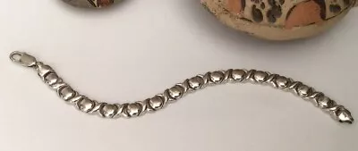 VTG Italy 925 Sterling Silver Puffy XO Link Bracelet W Lobster Clasp 7.75” 18.3g • $34.95
