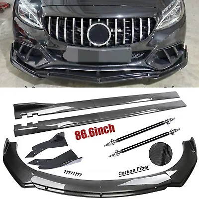 For Mercedes Benz W205 W204 Fiber Front Bumper Lip/ Spoiler 86.6  Side Skirt Kit • $159.99