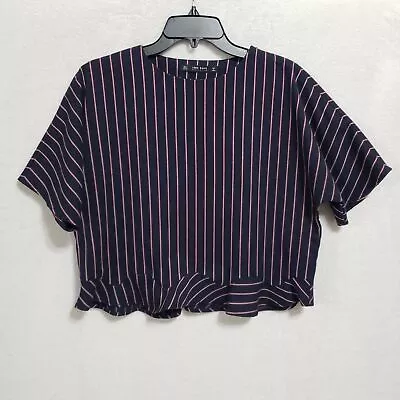 Zara Basic Collection Top Size S Womens Navy Red Stripe Peplum Short Blouse • $17.88