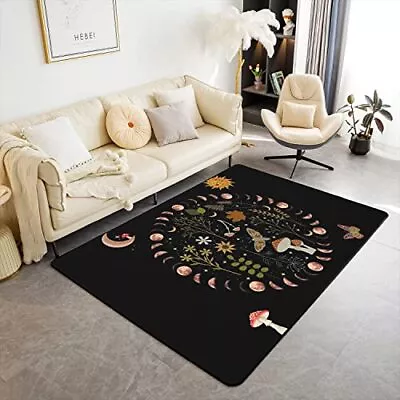 Gothic Nature Area Rug 3'x5'Butterfly Moth Flower Mushroom Rustic Decor Non ... • $63.88