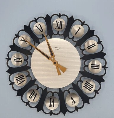 60s/70s Eurastyle Metal Black & Copper Wall Clock With Quartz Movement Working • £35