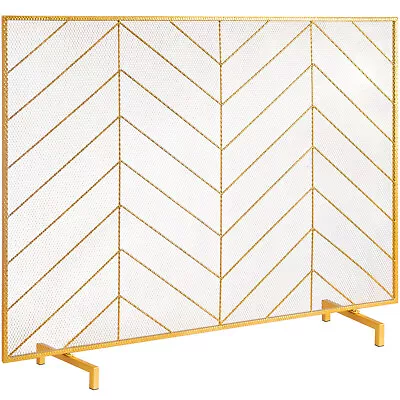 VEVOR 38.6 X29.8  Fireplace Screen 1-Panel Iron Mesh Spark Guard Modern Gold • $53.99