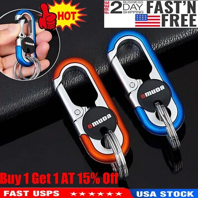 Men Belt Clip Ring Holder Detachable Stainless Steel Leather Key Chain Keyring • $7.59