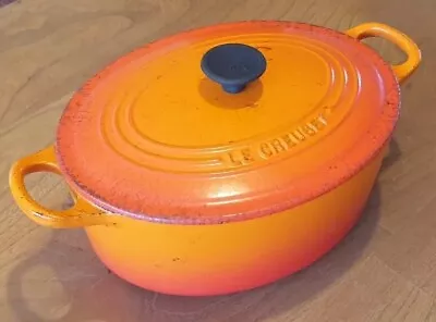 Le Creuset Casserole Dish Cast Iron Orange C Large Made In France Oval 26x25cm • £30