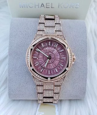 Michael Kors Mk6992 Lennox Pink Dial Gold Tone Glitz Bracelet Band Womens Watch • $169.99