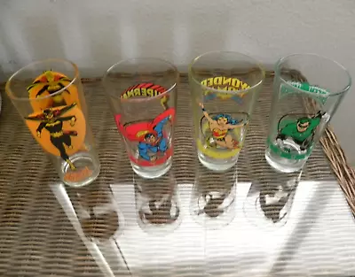 Set Of 4 Vintage Glasses DC Comics  Batgirl Wonder Woman Superman Green Lantern • $49.99