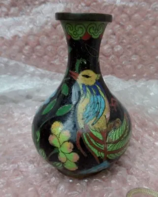 £14.99 • Buy Vintage  Chinese Cloisonne Miniature  Vase With Decorative Enameled Yellow Bird 
