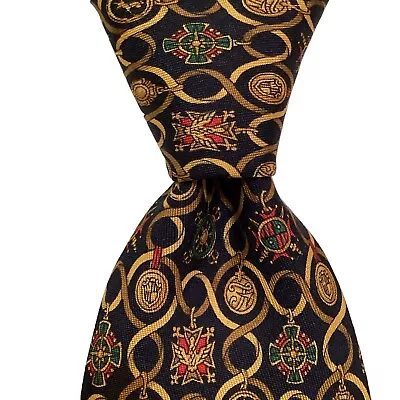 SALVATORE FERRAGAMO Mens 100% Silk Necktie ITALY Luxury Geometric Blue/Brown EUC • $48.99